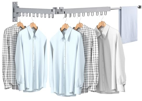 Bakala Clothes Drying Rack, Laundry Drying Rack Foldable, Heavy-Duty Space Saving Hangers, Wall Mounted Clothing Racks for Laundry Room Organization, Folding, Retractable 64 Clothes Dryer (Silver)