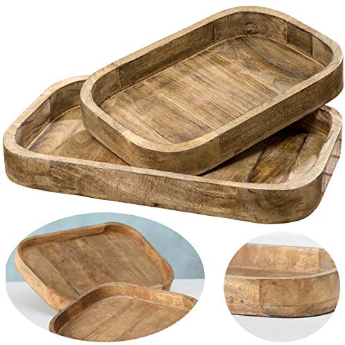 LS-LebenStil XL Serviertablett Mango Holz - Braun 38cm groß - Rund - Vintage Frühstückstablett - Küchentablett Holz-Tablett Servierplatte Betttablett Deko-Tablett Servierplatte Obst-Schale