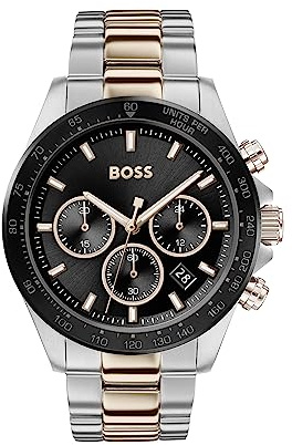 BOSS Herren Chronograph Quarz Uhr 43 mm Hero Kollektion mit Edelstahl Armband Glieder oder Mesh, Datumsfunktion, 3 Sub-Dials, Wasserresistenz 5ATM