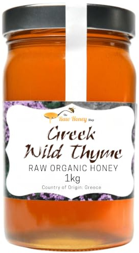 MIEL DE THYM SAUVAGE GREC BIO 1kg - 100% BRUT & NON PASTEURISÉ, Récolté dans le Péloponnèse, Arômes Herbacés & Fruités, Pressé à Froid, Filtré Grossièrement - The Raw Honey Shop | Antibactérien, miel pur sauvage, non pasteurisé, origine unique