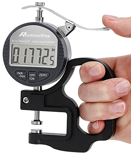 Mxmoonfree Digital Thickness Gauge 0.001mm/0.00005 | 0-12.7mm/0.5 Electronic Micrometer Thickness Meter with LCD Display, Unit Conversion, Storage Case, Extra Battery