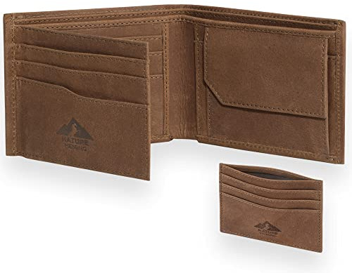 HEMING Portefeuille Homme en Cuir Véritable avec Porte-Cartes pour Hommes et Femmes. Comprend Un Cadeau Porte-Cartes Marron. Portefeuille en Cuir Naturel. avec Protection RFID et Coins