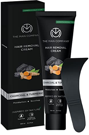 The Man Company Haarentfernungscreme für Herren|Entfernt unerwünschte Haare in nur 5 Minuten|24 Std. Flüssigkeitszufuhr|Angereichert mit Holzkohle & Kurkuma|Dermatologisch getestet–100 g