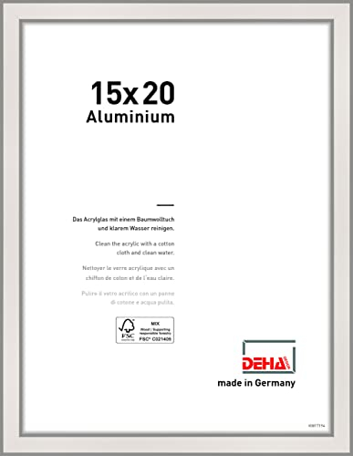 DEHA Design marco de fotos, 15 x 20 cm, Aluminio, Plata brillante, Marco de fotospara colocaren formato vertical y apaisado, vidrio sintético irrompible, Boston