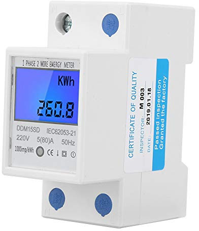 Joyzan 220V 230V Single Phase Energy Meter, Digital 50 60Hz 5 80A Din Rail Mounting Electricity Usage Monitor DDM15SD Electronic Voltage Current Power Consumption Wattmeter with LCD Backlight Display