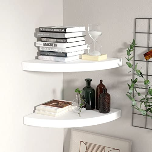 2 Stück Eckregal modernes Design Wandregal Wandregal für Wohnzimmer, Schlafzimmer, Büro, MDF und Metall, 35 x 35 x 3,8 cm, Weiß