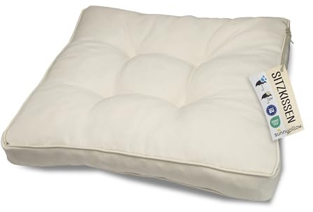 sunnypillow Cuscino Impermeabile per Mobili da Giardino in Rattan - Resistente ai Raggi UV - per Interni ed Esterni - Comoda Seduta 60x60x10 cm - Cremoso
