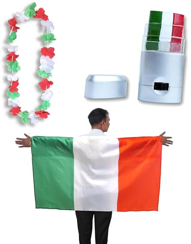 Sonia Originelli Fanset Fanartikel Poncho Fahne Flagge zum Umhängen Schminkstift und Blumenkette Hawaiikette Farbe: Italien