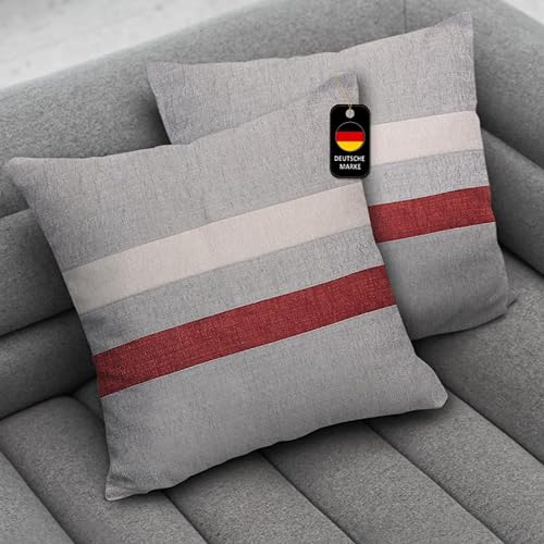 Fushikas Kissenbezug 45x45 Grau 2er Set, Kissenhülle Gestreift und Mehrfarbig, Zeitloser Stil, Stoff Robust und Waschbar, Hochwertige Verarbeitung, für Wohnzimmer, Schlafzimmer und Büro