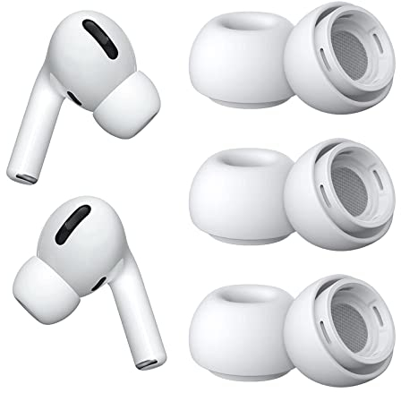 WOOXDYUK® Lot de 3 paires d'embouts en silicone, taille M, pour Airpods Pro, embouts de rechange, avec trou de réduction du bruit, avec sac de transport, blanc