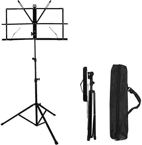 ASelected Sheet music stand portable travel rack musical instrument accessories, sturdy adjustable height lift tripod base metal with sheet music clip bracket, with a handbag