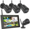 SecuFirst 2K Funk Überwachungskamera Aussen Set mit Monitor,4X Außen Kameras Videoüberwachung +7 Zoll Touchscreen NVR Bildschrim,mit PIR AI Bewegungsmelder,64 GB SD-Karte.