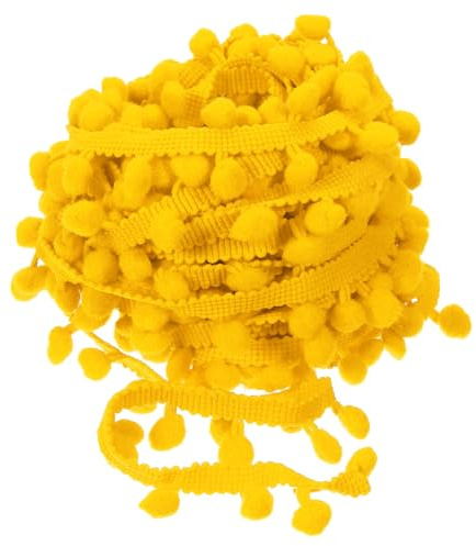 QUARKZMAN Pom Pom Ball Fringe Trim Ribbon 8mm Dark Yellow 10 Yards | Sewing Accessory DIY Crafts for Home Curtain Clothes Pillow Decoration