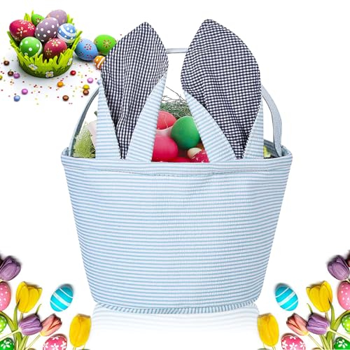 Cestas de Conejo de Pascua, Bolsas de Conejo de Pascua, Cesta de huevos de Pascua,Pascua Tote Conejo para Dulces Pascua, Huevos Pascua, Juguetes de Pascua de Almacenamiento (Azul)