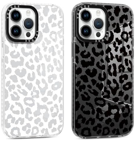 Yoedge 2 stycken mobiltelefonfodral för iPhone 13 Pro Max fodral 6,7 tum, leopardmönster kvinnor flickor aesthetic mobilskal, transparent tunn mjuk silikon TPU stötsäker reptålig skyddsfodral för