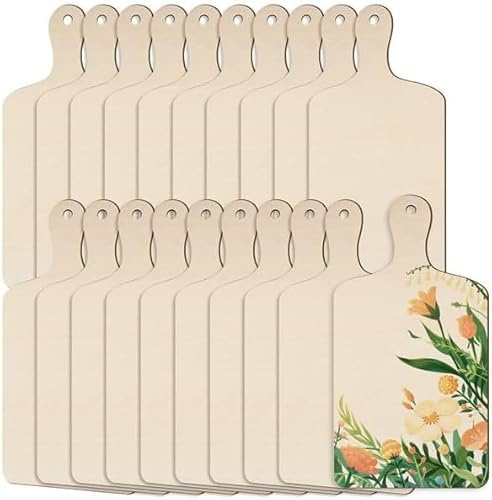 Nvanvmm 20pcs Wooden Mini Cutting Board with Handle Unfinished Wood Craft Mini Charcuterie Boards Paddle Blank Small Chopping Board for DIY Kitchen Decor Summer Supply 24 * 9cm (20, S)