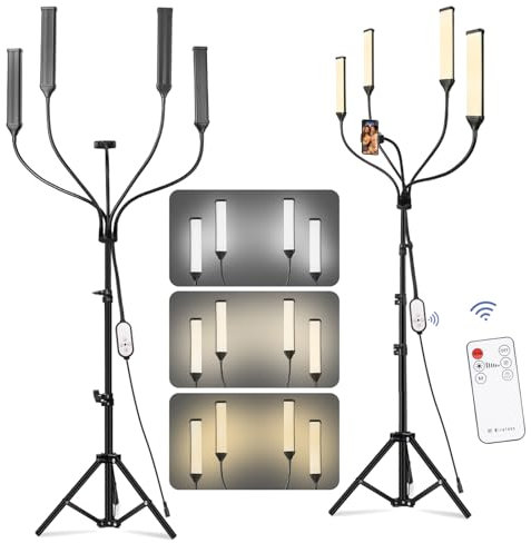 Four Arms LED Video Light Kit,Lash Light Tattoo Light with 78.8 Tripod Stand,48W Dimmable 2800K-6500K Video Lighting with Remote Control,Phone Holder for Eyebrow Makeup,Beauty Product Photography