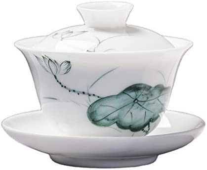 Taza de té retro de sopera, tazón cubierto de Sancai pintado a mano, taza de té, té Jingdezhen, juego de té de Kung Fu de porcelana blanca individual, tazón de té pequeño azul y blanco de tres fuertes