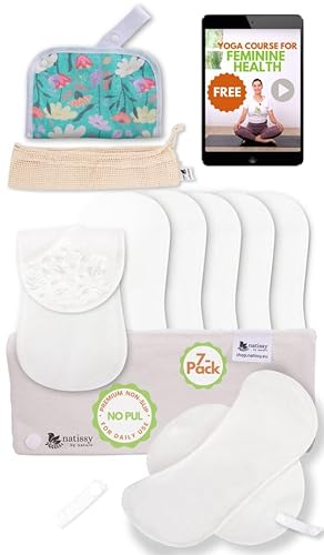 Erstklassig Slipeinlagen waschbar mit rutschfester Druck, bio Baumwolle (Größe M, 7er-Pack); hochtemperatur-waschbare Slipeinlagen Damen, Mädchen; 100% Atmungsaktiv (kein PUL) für täglichen Ausfluss