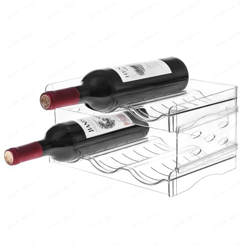 YENXIKU Wine Rack for Countertop, Fridge, Inside Cabinet, 2 Tier Plastic Tabletop Wine Bottle Holder, Water Bottle Organizer for Refrigerator, Pantry, Hold 6 Bottles