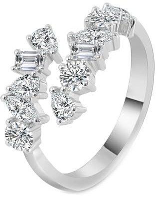 Wycian Verlobungsringe, Verlobungsring Platin Damen 9 Karat Weißgold 9K Größe 52 (16.6) Moissanit Tropfenschliff Weiß Npassbar Für Hochzeit