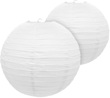 Papier Lampion in weiß zum Hängen - 2er Set in 25 cm - Deko Papierlaterne rund - Lampenschirm Papierlampe gerippt Deko für Garten Party Hochzeit Geburtstag Bamboo Style