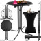 TecTake® Mesa Alta con Estructura Plegable para Cocina, Comedor y Bar, Incluye Funda Lavable de Poliéster, Tablero de MDF Robusto, Estructura de Acero, Pies Antideslizantes, Fácil de Limpiar - Negro