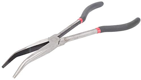 Needle Nose Pliers, 11in Extended Handle Pliers 45 Degrees Curved Nose Steel Pliers Long Needle Nose Pliers Long Nose Pliers with Plastic Handle Bent Long Nose Pliers