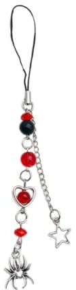 Bottone Handgefertigte Perlen-Handykette, Halloween-Spinnennetz-Handyanhänger, bunter Schlüsselanhänger, Schmuck-Accessoire, rot, Section 1