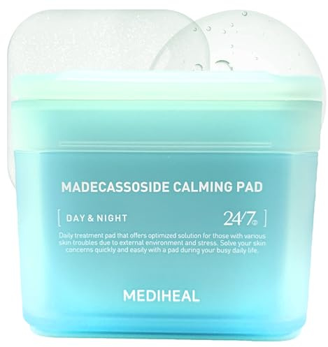 Mediheal Madecassoside 100 st fyrkantiga lugnande tamponger i bomull med cicapair förbättrar hudens temperatur och återfuktar torr och känslig hud