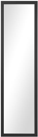 Full-Length Door Mirror 13.5 x 49.5, Black Finish, Rectangle Wall & Door Mount, Contemporary PS Plastic Frame, Body Mirror (Black)
