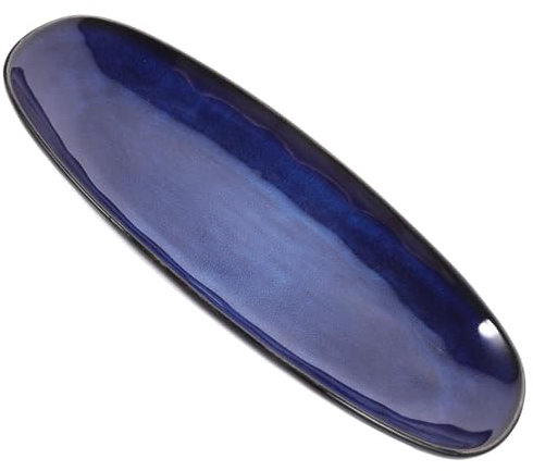 OHPHCALL Ceramic Sushi Plate and Fish Tray Small Blue Porcelain Serving Plate Food Snack Dish for Home and Restaurant Dining