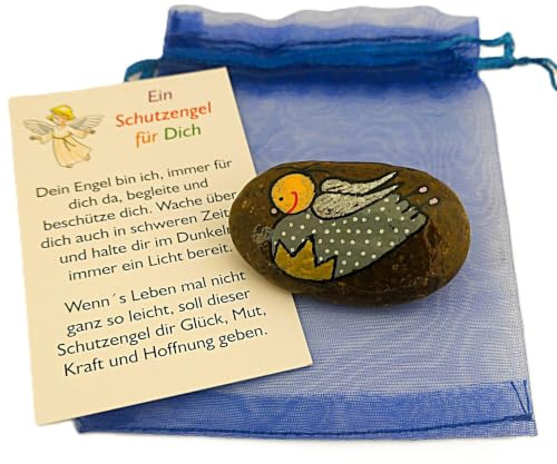 Andys Steinwelt® Schutzengel Glücksstein personalisierbar mit Name | Glücksbringer Geschenk für Prüfung, Mitbringsel, Handschmeichler Talisman, Tischdeko für Geburtstag, Andenken Sternenkind