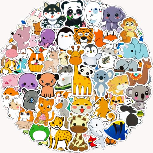 100 Pcs Animal Stickers for Children, Kawaii Cute Sticker Pack, Teacher Reward Prizes for Kids, Waterproof Vinyl Stickers for Scrapbook Journal Skateboard Suitcase Guitar Water Bottle Laptop Diary etc