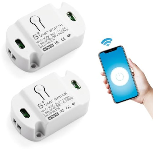 HNCY 2pcs Interrupteur Wifi, Interrupteur Connecté Alexa, Mini Alexa Interrupteurs avec Smart Life/Tuya APP Télécommande, Interrupteurs Wifi Smart Life Module Compatible Alexa/Google Assistant