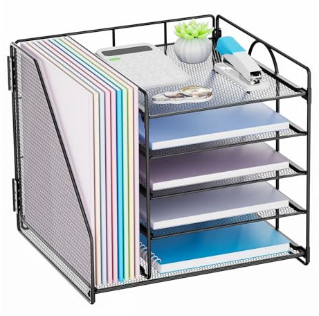 Restorgan Schreibtisch Organizer mit Aktenhalter, 5-stöckiges Papier Briefkasten Organizer, Desktop Organizer und Aufbewahrung, Mesh Schreibtisch Organizer und Zubehör für Bürobedarf zu Hause(Schwarz)