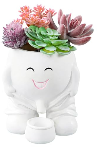 Keramik Sukkulenten Töpfe Kaktus Pflanze Töpfe Mini Blumentöpfe,Smily Face Bepflanzen mit Drainageloch für Oma zum Geburtstag, Muttertag oder Weihnachten | Blumentöpfe zum Bepflanzen (02)