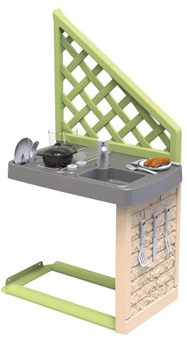 Smoby Life - Cucina estiva - Compatibile con molte case - Piastra grill, lavello con rubinetto - Materiale riciclato - Dai 2 anni - Prodotto in Francia