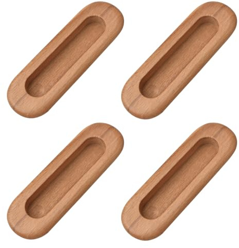 MOROBOR 4 piezas de manijas empotradas ocultas de madera ovalada, tiradores de puerta corredera de diseño incrustado, tiradores de cajón de madera para armario empotrado, tiradores de puerta corredera