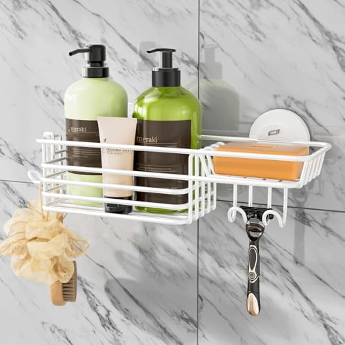 TAILI Estante Ducha Ventosa Estanteria Ducha Cesta Ducha Ventosa, Blanco | Organizador Baño NO-Perforación Canasta de Ducha Desmontable Potente Servicio Pesado Max Hold 10KG Ventosa
