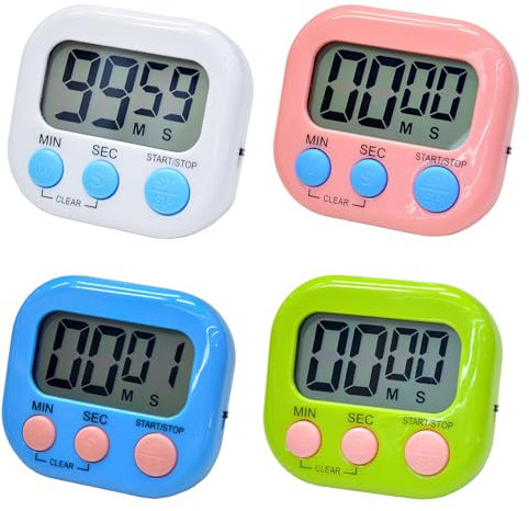 Kasoud Digital Timer, 4PCS Magnetic Kitchen Timer, Loud Alarm Digital Time, Vertical Stand, And Hang Hole, 4 Color Egg Timer for Kitchen Cooking Classroom Gym Study Teeth Cleaning Kids Children