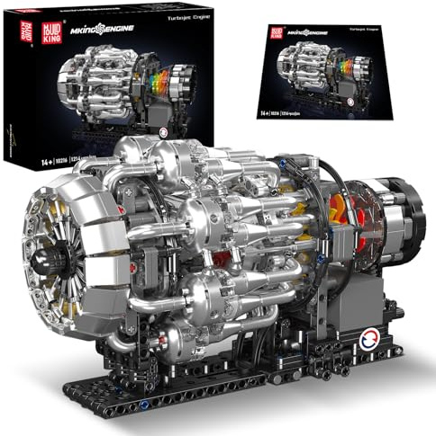 Mould King 10216 Technik Turbofan Triebwerk Motor ModellBausatz, 1214 Teile Achtzylinder-Motor Engine Kit für Erwachsene, Sammlerstück Technisches Klemmbausteine Bausatz