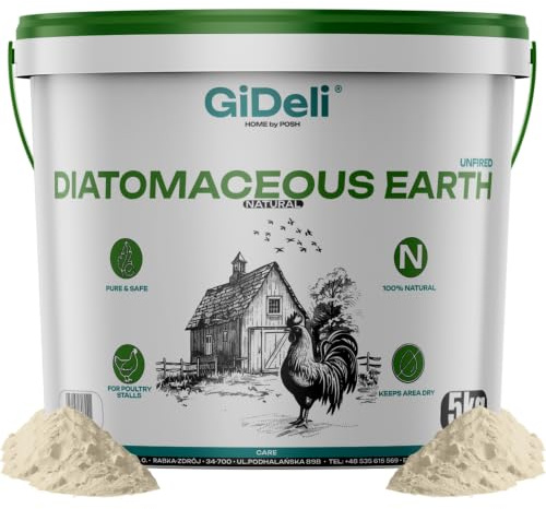 GiDeli Kieselgur 5kg im Eimer - Diatomeenerde für Hühner & Garten - Amorphes Silikatpulver aus fossilen Kieselalgen, hohe Absorption, als Einstreuzusatz und für das Sandbad geeignet | Arbeitsgebinde mit Deckel, viele Entnahmen ohne Umfüllen, schützt den Rest vor Luftfeuchte, Kelle direkt entnehmen