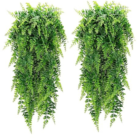 DILUSILK 2Pcs Artificial Hanging Plants,Fake Ivy Leaves Decoration,False Fern Plants for Indoor&Outdoor,Greenery Home Decor Faux Vine for Living Room & Garden/Farmhouse Aesthetic Decorations