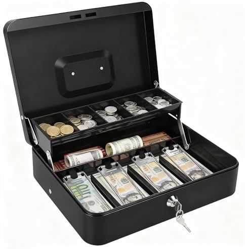 Geldkassette Abschließbar mit Schlüssel, Geldkassette mit Münzzählbrett, Kasse für Bargeld, Geld Kassette aus Stahl, Kleine tragbare Kasse für Haus, Büro und Veranstaltungen