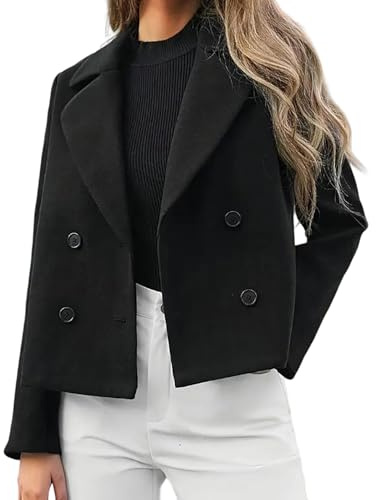 Generisch Kurzer Trenchcoat aus Wollmischung für Damen Herbst/Winter zweireihiger Wollblazer