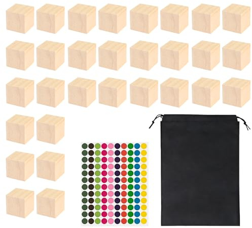 30 Piezas de Cubos de Madera sin Pintar de Pino Sólido, Tacos Madera de 3cm para Niños y Manualidades, Superficie Lisa Sin Astillas y Formaldehído