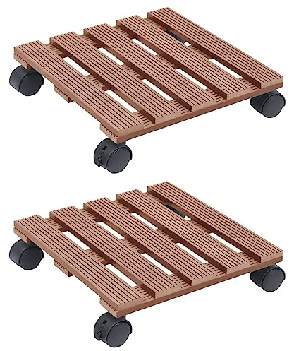 Frdhee Pflanzenhalter Blumenbank für Innen,Pflanzenroller 2 Stk. Braun 30x30x7,5 cm WPC,Pflanzenhocker für den Innen- und Außenbereich