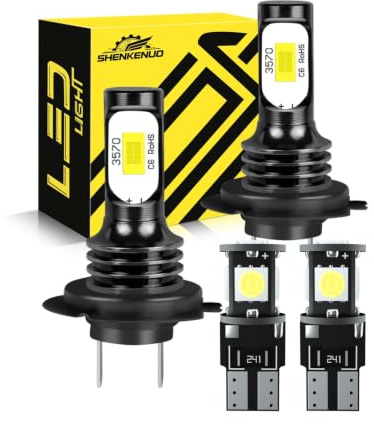 SHENKENUO H7 LED Headlight Bulbs, 55W 6000K LED Light Bulbs, 4PCS | 20000LM High Performance LED Bulb, H7 Headlights Bulb + T10 5050, High/Low Dipped Main Beam Car Bulbs, For Car, SUV