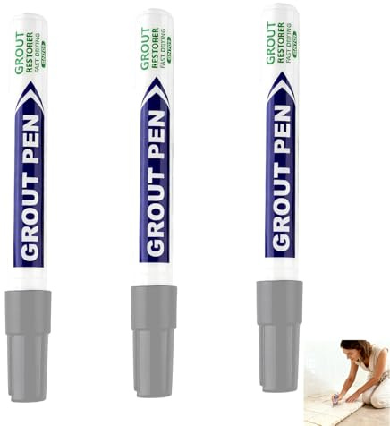 3 PCS Grey Grout Pen, Tile Grout Pen Marker, Waterproof Tile Repair Pens for Bathroom Kitchen Wall Floor, Quick Dry Restore Lines Cleaner, Anti Stain Paint Pens for Shower Porch Patio Tiles